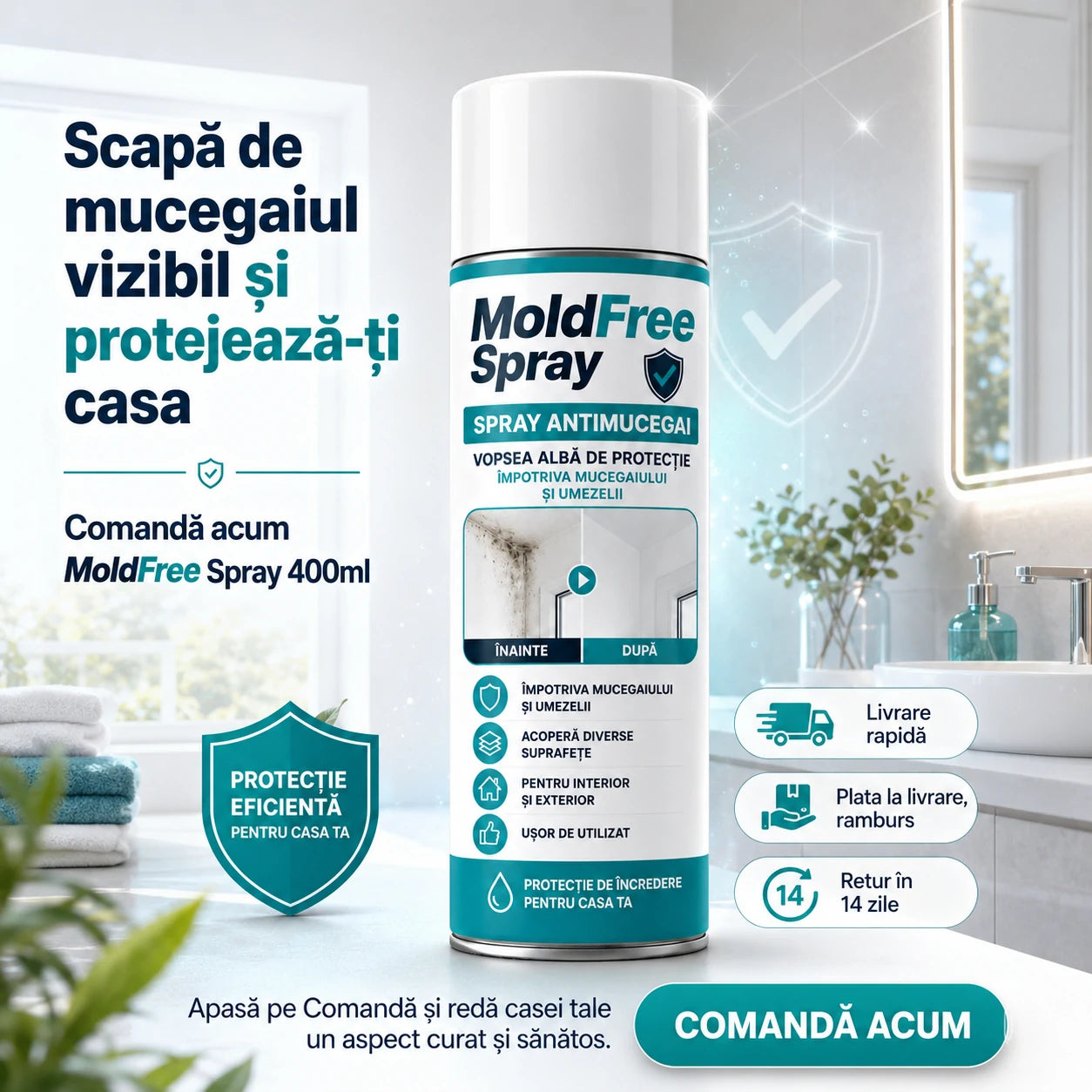 MoldFree Spray 400ml – Elimină Mucegaiul și Previne Reapariția pe Orice Suprafață