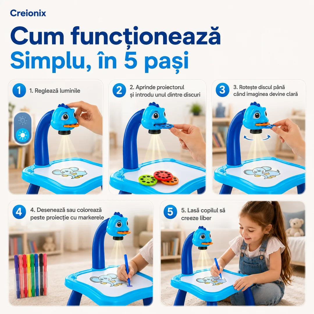 Masuță de Desenat cu Proiector pentru Copii - Creionix