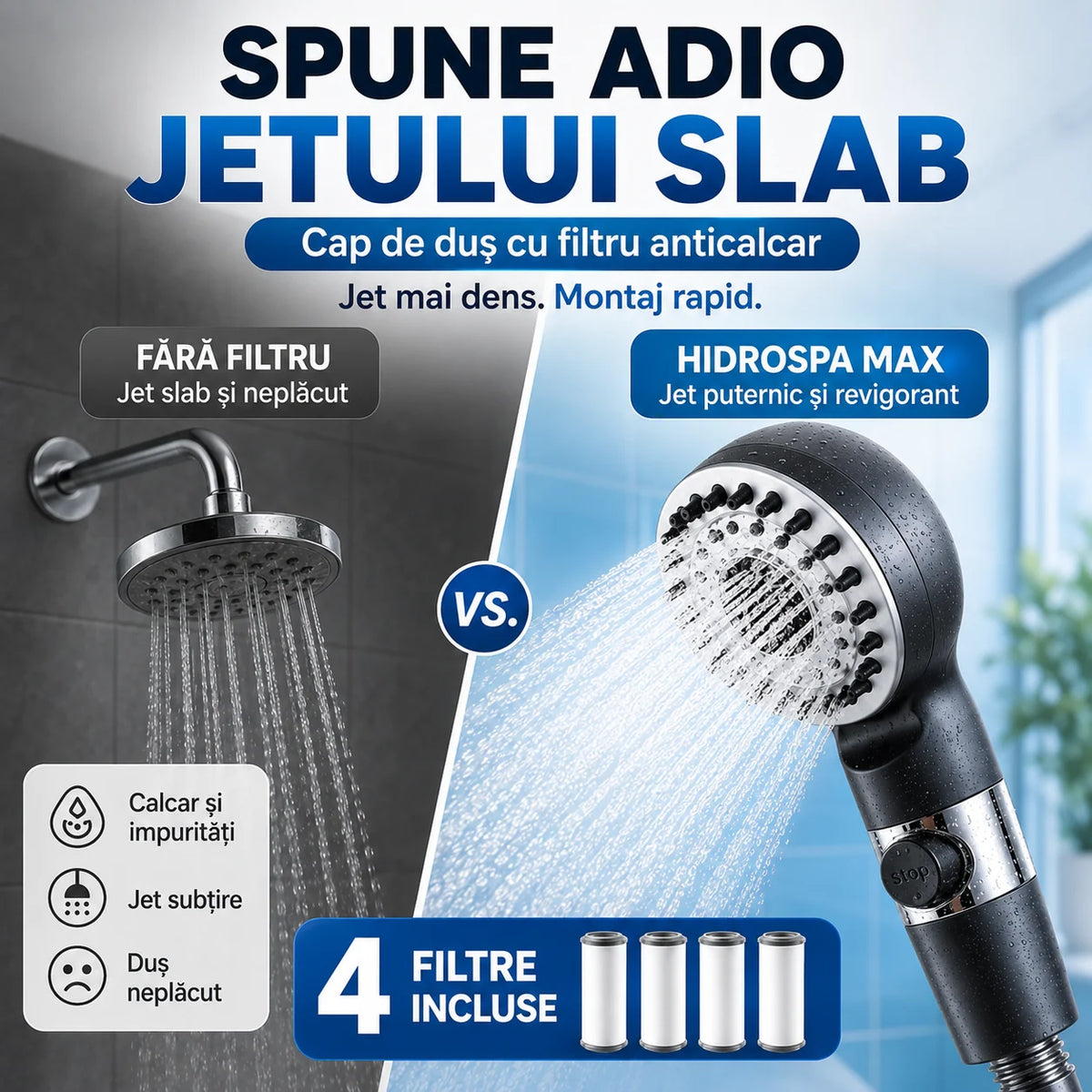 Cap de Duș cu Filtru Anticalcar HidroSpa Max + 4 Filtre Incluse